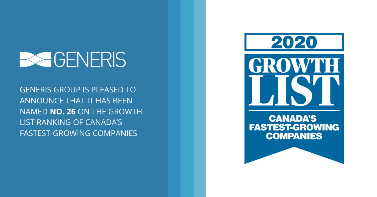 Generis Group Joins 2020 Growth List of Canada’s Fastest-Growing Companies